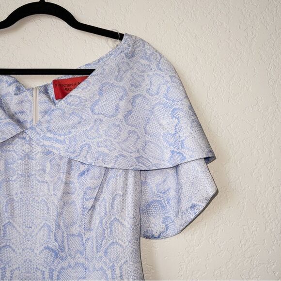 NWT B Michael America Red Collection Blue‎ Draped Collar Snakeskin Dress Size 10 - Picture 2 of 8